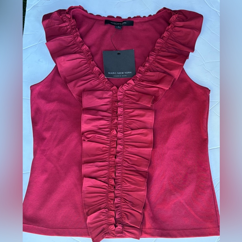 MARC NEW YORK NWT Women's Red Ruffled Blouse Size S